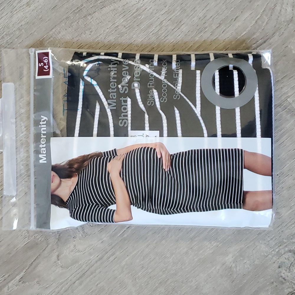Time & Tru Midi Maternity Black and White Striped Side Rouch Dress Size small